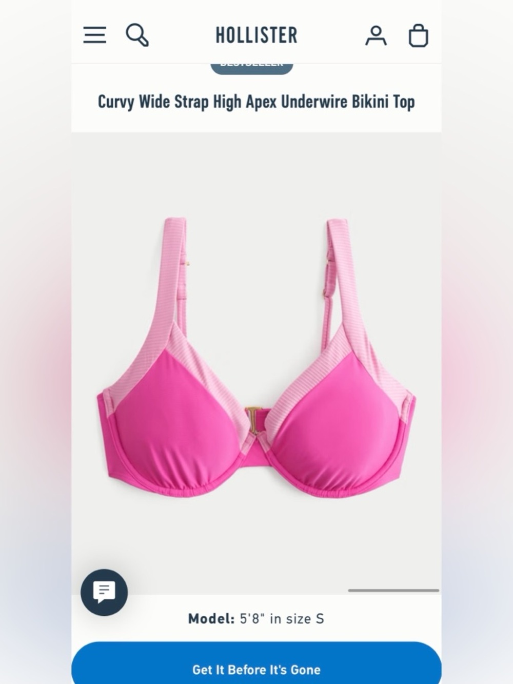 NWT Hollister curvy wide strap underwire bikini top size medium